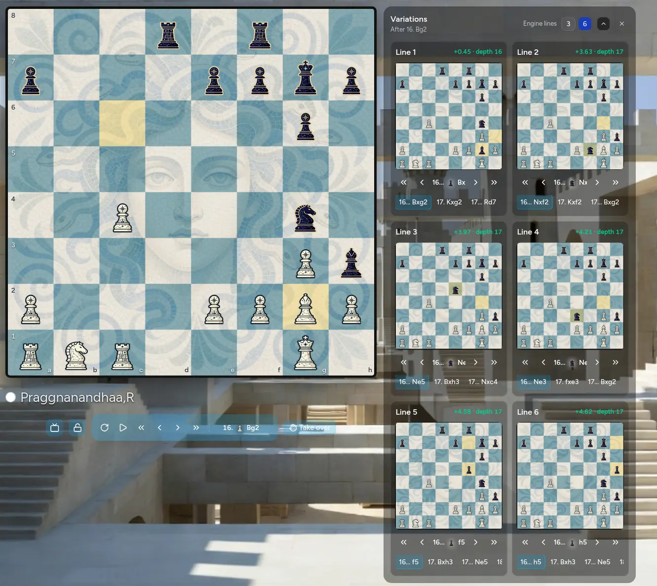 Meier Chess comparing six engine variations as playable miniature boards.