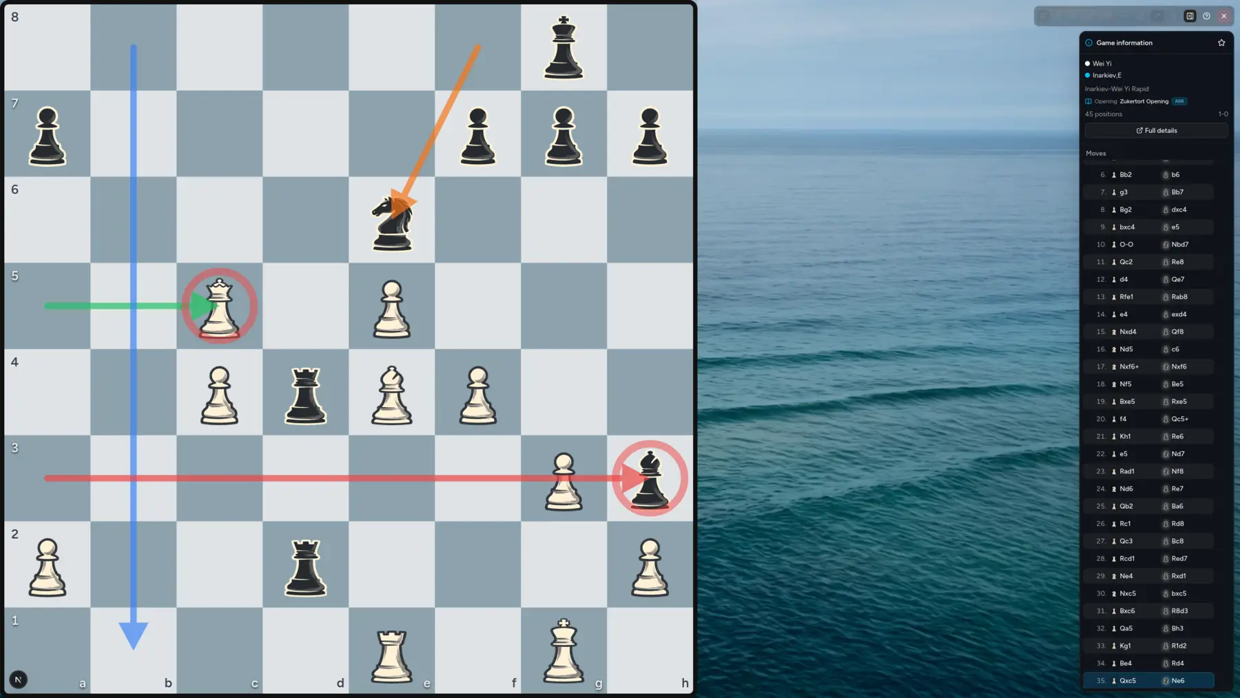 Meier Chess Studio Mode presenting a large annotated board and game information without the regular application chrome.